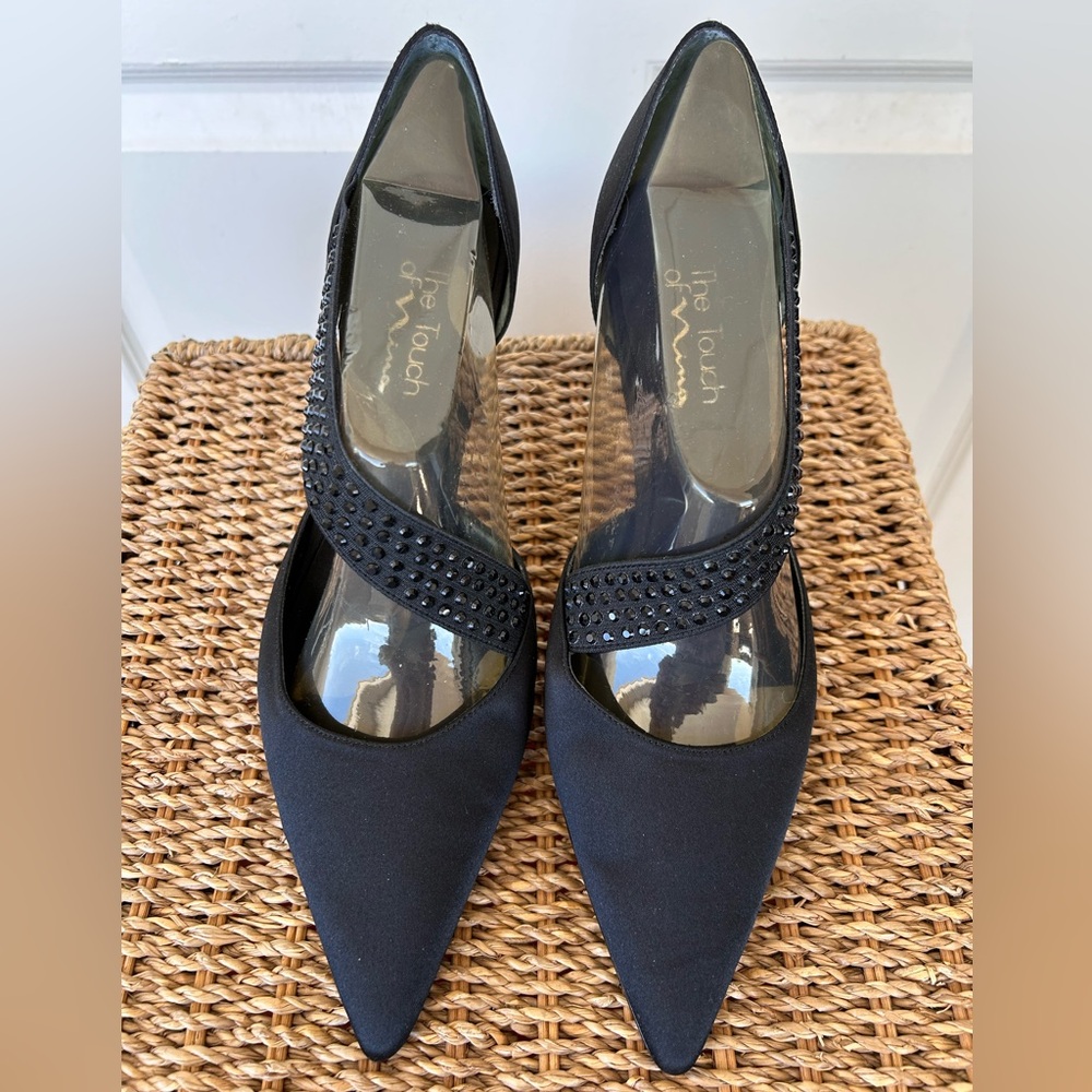 The Touch of Nina‎ Satin Rhinestone Black Heels Size 9M